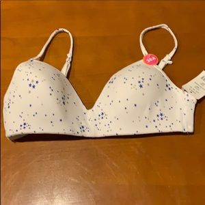 NWT 36A Body Corps Blue/silver star white bra